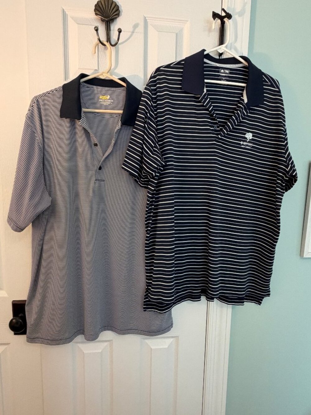 2 striped navy/white golf shifts, XL
